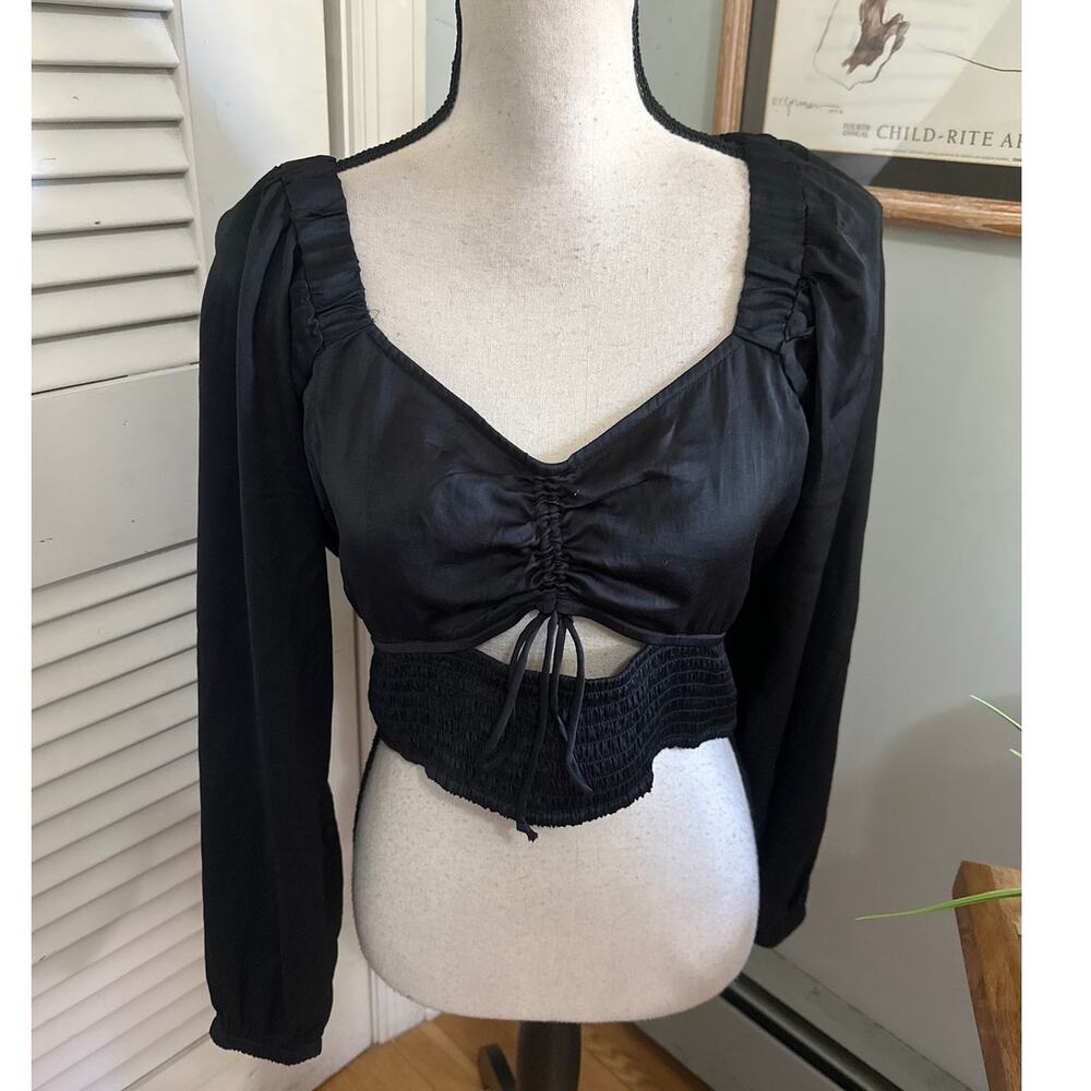 American Eagle Crop Top Womens Large Black Satin Dainty Dark Romance Boho Chic